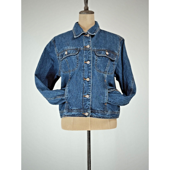 Vintage 90's BILL BLASS Jean Jacket Women's LARGE Medium Denim Wash #0098 - Picture 2 of 11